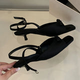 KYLETHOMASW  -  Black Footwear Ladies Thin Heels Shoes New 2025 Female Fashion Butterfly-Knot Shallow Women Pumps Heels Shoes Sandals