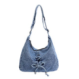 KYLETHOMASW  -  Denim Cloth Bag for Women New Fashionable Lace Up Large Capacity Crossbody Niche Single Shoulder Commuting Bags