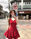 KYLETHOMASW  -  Woman Dresses Floral Printed Sleeveless Halter Irregular Ruffles Bow Bandage Backless Sexy Mini Dress Sweet Elegant Party