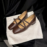 KYLETHOMASW  -  Single Shoe Women's Spring and Autumn New Leather Square Toe Cross Strap Flat Sole Single Shoe Retro Mary Jane Womens Shoes