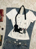 KYLETHOMASW  -  New Women's Harajuku Summer Vintage Casual T-Shirt Y2K Retro Streetwear Halter Neck Print Fashionable Hepburn Street Style