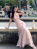 KYLETHOMASW  -  Summer Sexy Spaghetti Strap Fairy Dress for Women Print Slim Fit Temperament Elegant Trumpet Mermaid Wrapped Buttocks Dress