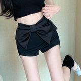 KYLETHOMASW  -  Big Bow Shorts Mujer Black Solid Spring Summer Sexy Women Pants Korean Fashion Vintage Slim Pantalones Cortos