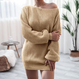 KYLETHOMASW  -  Trendy Long Sve Knitted Loose Sweater Dr One oulder Batswing Sle Spring Autumn Winter Commute Faion Single Piece