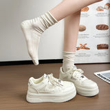 KYLETHOMASW  -  New PU Leather Women's White Breathable Casual Woman Vulcanize Sneakers Sport Walking Running Platform Flats Shoes Woemn 21