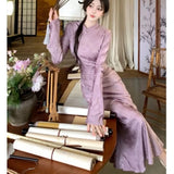 KYLETHOMASW  -  New Chinese Style Buckle Stand Collar Dress With Waist Cinching And Improved Qipao Women's Temperament In Autumn Long Skirt