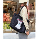 KYLETHOMASW  -  Harajuku Pink Large Capacity Tote Bag Women Sweet Cute Puppy Embroidery Handbag Hot Girls Retro Shoulder Bags Aesthetic
