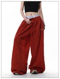 KYLETHOMASW  -  American Retro Letter Print Drape Paratrooper Casual Pants Loose Straight Tube Pants for Men And Women Drawstring Design
