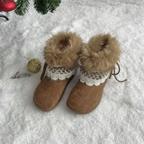 KYLETHOMASW  -  Sweet Lace Decoration Furry Suede Snow Boots Women 2025 Winter Thick Bottom Fluffy Fur Ankle Boots Warm Plush Designer Shoes