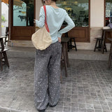 KYLETHOMASW  -  2025 Summer Hot Retro Internet Celebrity Korean New Straight Tube Loose Wave Embroidery Casual Pants Trend
