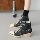 KYLETHOMASW  -  Women's Spring and Autumn Fashion Side Zipper Design Wedge Canvas Shoes New Solid Color Increased Casual Shoes Large Size