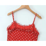 KYLETHOMASW  -  Holiday Summer Dresses Women Ruffle O Neck Sleeveless A-line Midi Polka Dot Red Dress Spaghetti Straps Robe