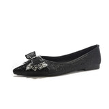 KYLETHOMASW  -  Spring Gold/Silver Bowknot Flats Women Sparkle Crystal Shoes Elegant Ladies Lace Bow Pointed Toe Ballets Female Moccasins