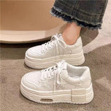 KYLETHOMASW  -  Sweet Cool Women Solid White Star PatternPlatform Sneakers AirCushion Thick Sole Lace Up HeightenCasual Street Skate Board Shoes