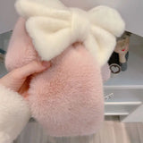 KYLETHOMASW  -  Japanese Sweet Hot Girl Pink Bow Neck Scarf Women's Autumn/Winter Faux Fur Cute Fury Scarf Fashion Female Trendy Accessories