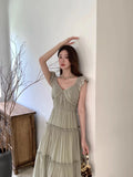 KYLETHOMASW  -  Summer Solid Fairy Dress for Women Y2K Slim V Neck A-Line Long Cake Dress Birthday Evening Party Holiday Chic Vestidos Fashion