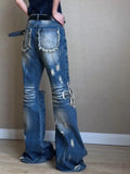 KYLETHOMASW  -  Heavy Flare High Waist Slim Denim Jeans Women All-match Streetwear Hip Hop Vintage Pants Hole Personalized Fashion Sweatpants