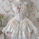 KYLETHOMASW  -  Kawaii Lolita Mini Dress Women Sweet Bows Mesh Patchwork Bandage Halter Dresses Summer Sleeveless Cute Ruffles Harajuku Dress