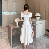 Kylethomasw White Midi Dresses for Women Classy Summer Short Sleeve V-Neck Blackless Sexy Long Dress Red Bodycon Luxury Party Evening Dress
