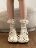 KYLETHOMASW  -  Korean Polka Dot Mary Jane Shoes Women's Fashionable Versatile Sweet  Knot One Strap Little Leather Shoes Spring