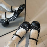 KYLETHOMASW  -  Cute Polka Dot Thick Heel Women Mary Jane Shoes Designer Buckle Strap Pumps Ladies Eelgant Butterfly-knot Dress Single Shoes
