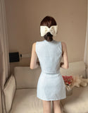 KYLETHOMASW  -  Elegant Skirt Set Women's Summer Bow Tweed Vest High Waist Mini Skirt Two-piece Set Fashion Female Clothes