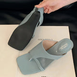 KYLETHOMASW  -  Elegant Thin High Flip Flops Women 2025 Summer Sexy Square Toe Slide Sandals Fashion Brand Designer Mule Pumps zapatos de mujer