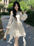 KYLETHOMASW  -  Women's Chic Irregular Ruffles Shell Decoration Mini Dress Autumn Winter Long Sleeve Off Shoulder Fairy Evening Sequin Vestidos