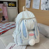KYLETHOMASW  -  Japanese Cute Rabbit Ears Bag Student Mochila Teenage Girls Mochilas Mujer Stripe Bolsas Cute Kawaii Bags for Woman Backpack