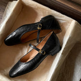 KYLETHOMASW  -  Small Leather Shoes Women's Spring Low-heeled Buckle Pumps Womens Square Head Two Wear Mary Jane Women's Shoes
