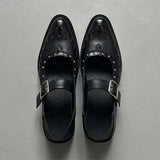 KYLETHOMASW  -  High Quality Leather Women Shoes Sexy Pointed Toe Metal Buckle Mary Jane Shoes for Women Punk Black Elegant Woman Heeled Shoes