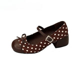 KYLETHOMASW  -  Cute Polka Dot Thick Heel Women Mary Jane Shoes Designer Buckle Strap Pumps Ladies Eelgant Butterfly-knot Dress Single Shoes