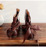 KYLETHOMASW  -  Autumn Winter Soft Leather Lace-up Women Ankle Boots Comfortable Flats Short Booties Fashion Bowknot Chelsea Boots Shoes Botas