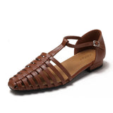 KYLETHOMASW  -  Flat Sandals Women's French Retro Roman Sandals Women's Summer Outer Wear Flat-soled Bag Head Hollow Woven Pig Cage Shoes Women