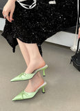 KYLETHOMASW  -  New Butterfly-knot Women Slipper Summer Pointed Toe  Slip on Ladies Mules Thin Low Heel Satin Slide Sandals Zapatos Mujer