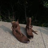 KYLETHOMASW  -  Genuine Leather Butterfly Knot Wrapped Strap Short Ankle Boots Women Polished Color Distressed Flat Bottomed Bare Shoes Female