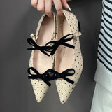 KYLETHOMASW  -  Cute Bow Double Buckle Low Heel Pumps Women Fashion Polka Dot Pointed Toe Designer Shoes Comfort Soft Sole Commuter Office Shoes