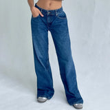 KYLETHOMASW  -  Women Y2K Low Rise Baggy Jeans Retro Aesthetic Loose Fit Boyfriend Straight Wide Leg Jeans Trendy Stretch Long Denim Pants