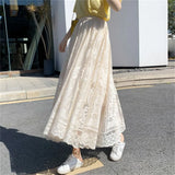 KYLETHOMASW  -  Bohemian High Waist Hollow Out Female Maxi Skirts Spring Summer Vintage Women's Lace Crochet Umbrella Long Skirts