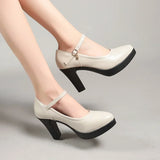 KYLTHOMASW  -   Ankle Strap Thick Heels Pumps for Women Pu Leather Office High Heeled Shoes Woman's Elegant Platform Mary Jane Shoes Casual