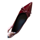 KYLETHOMASW  -  Elegant Soft Inner Heightening Single Shoes Leather Butterfly Knot Pointed Toe Low Heel Summer Spring Autumn Women's Flats