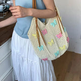 KYLETHOMASW  -  Cute Hollow Out Butterfly Knitting Bag Beach Handbag Tote Bag Beach Bag Large Capacity Bohemian Style Hollow Shoulder Bag Travel