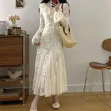 KYLETHOMASW  -  Flowers Mermaid Dresses for Women Flare Sleeve Korean Fashion Long Dress Spring Autumn Elegant Vestidos Mujer