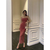 KYLETHOMASW  -  Rose Red Hollow Lace Suspender Dress for Women in Summer Sexy Waist-hugging Skirt