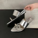 KYLETHOMASW  -  Luxury Fashion Metal Ladies Wedges Slippers Slides Female Sandals Flip flops Pointed Toe Women Heeled Slippers Wedges Shoes