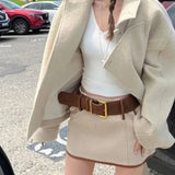 KYLETHOMASW  -  Fashion Patchwork Short Skirt Women High Waist Slim Fit A-Line Skirt Office Lady Temperament Bag Hip Mini Skirts With Belt 678A