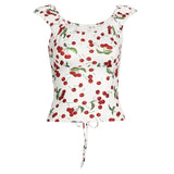 KYLETHOMASW  -  Sweet and fresh printed back strap with U-neck short top for girls, sexy and slim fit, backless versatile short sleeved shirt