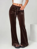 KYLETHOMASW  -  Autumn Winter Lady High Waist Casual Solid Velvet Flared Trousers Autumn Winter Lady High Waist Casual Velvet Flared Trousers