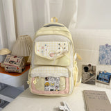 KYLETHOMASW  -  Contrast Color Plaid Kawaii Embroidery Schoolbags High-capacity Sweet Students Ins Backpacks Japanese Women Transparent Ita Bags