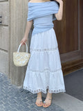 KYLETHOMASW  -  White Lace A-Line Maxi Skirts Elegant Women Loose Chic Fashion Summer New Arrival 2024 Daily High Street Office Lady